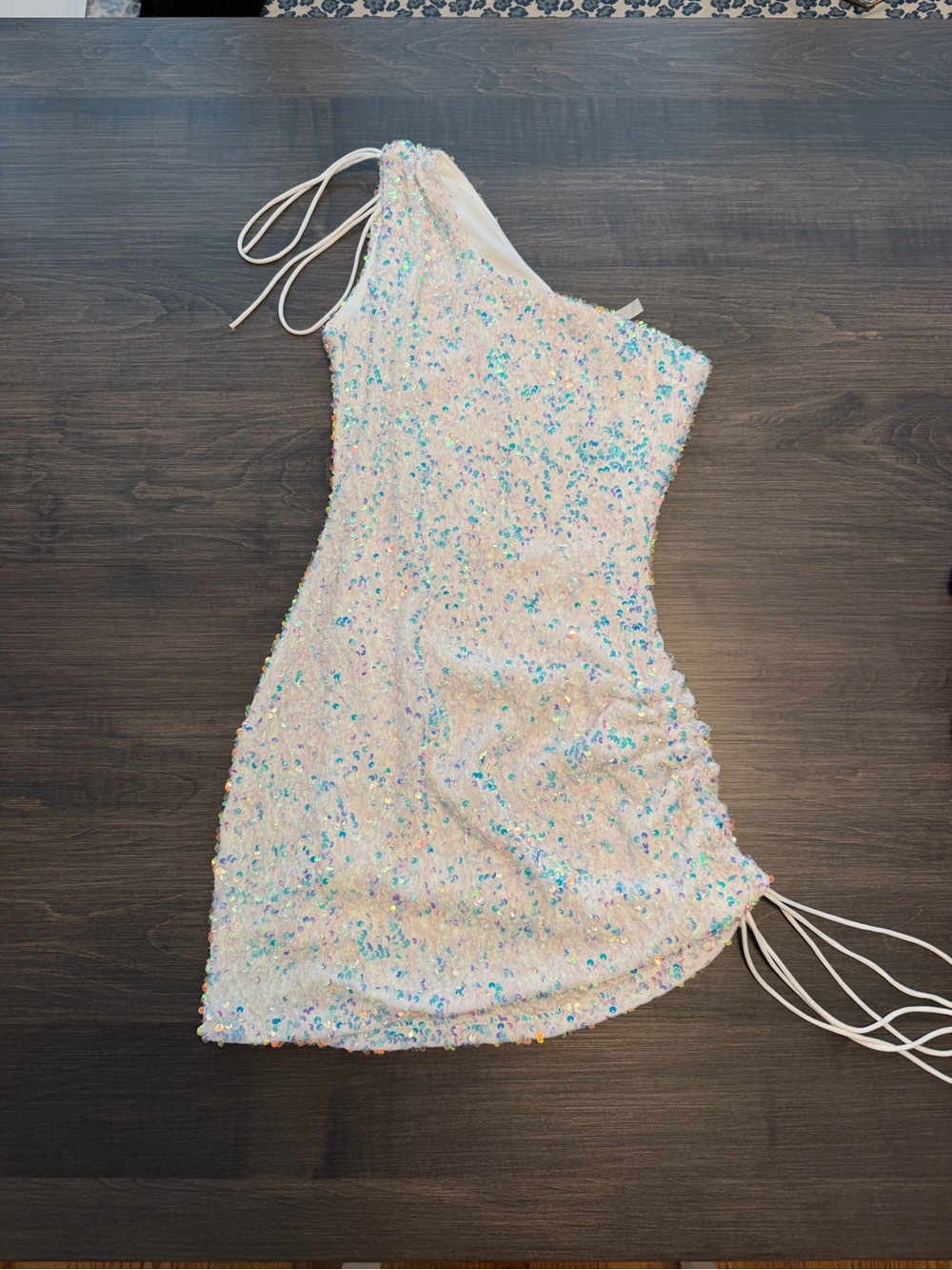 Lucy in the Sky Iridescent White One-Shoulder Sequin Mini Dress